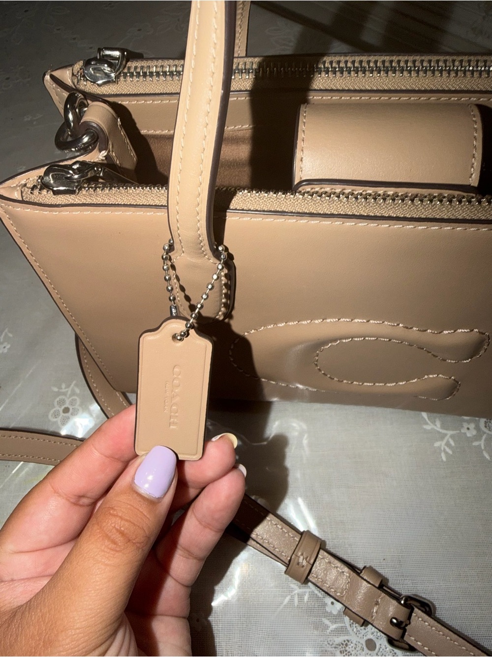 Coach Taupe Leather Satchel with Signature C Applique - Picture 5 of 7